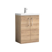 Nuie Arno Floor Standing vanity unit with Mid-Edge basin - 600mm (2 Doors) Bleached Oak