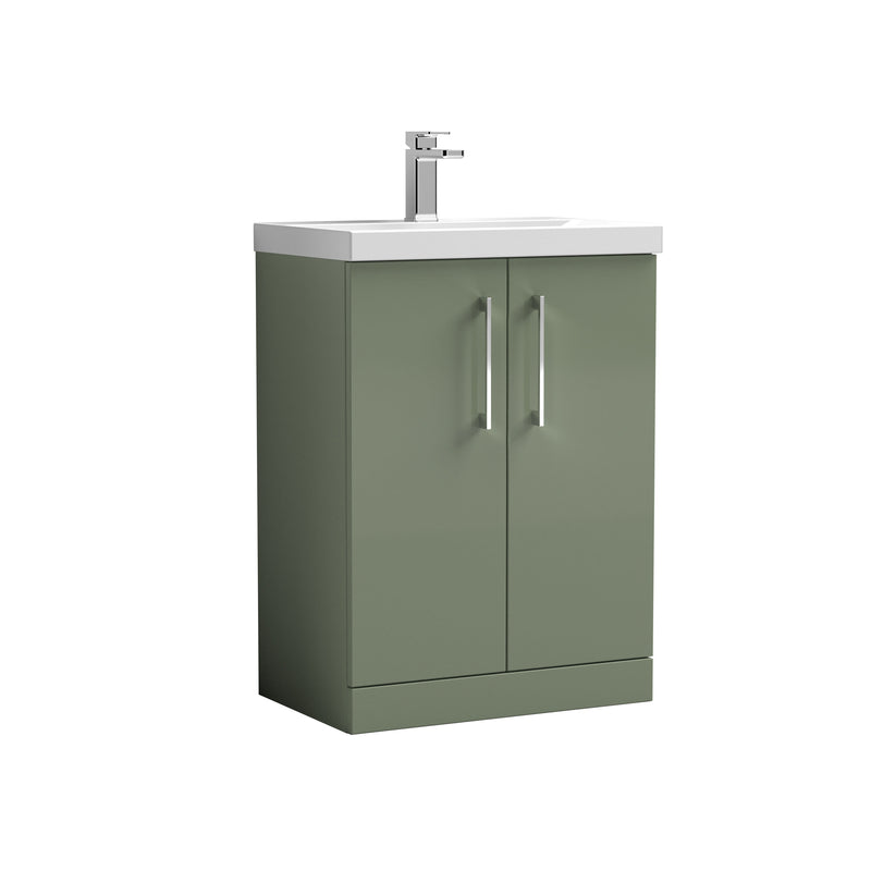 Nuie Arno Floor Standing vanity unit with Mid-Edge basin - 600mm (2 Doors) Satin Green