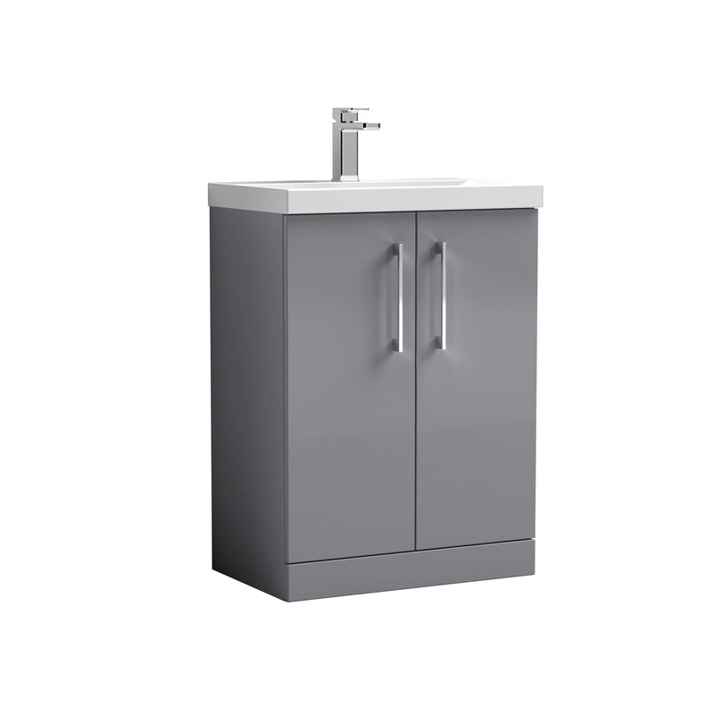 Nuie Arno Floor Standing vanity unit with Mid-Edge basin - 600mm (2 Doors) Satin Grey