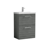 Nuie Arno Floor Standing vanity unit with Mid-Edge basin - 600mm (2 Drawers) Anthracite Woodgrain