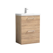 Nuie Arno Floor Standing vanity unit with Mid-Edge basin - 600mm (2 Drawers) Bleached Oak