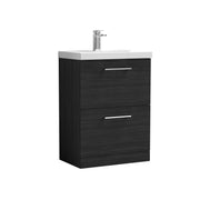 Nuie Arno Floor Standing vanity unit with Mid-Edge basin - 600mm (2 Drawers) Charcoal Black