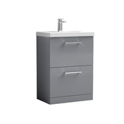 Nuie Arno Floor Standing vanity unit with Mid-Edge basin - 600mm (2 Drawers) Satin Grey