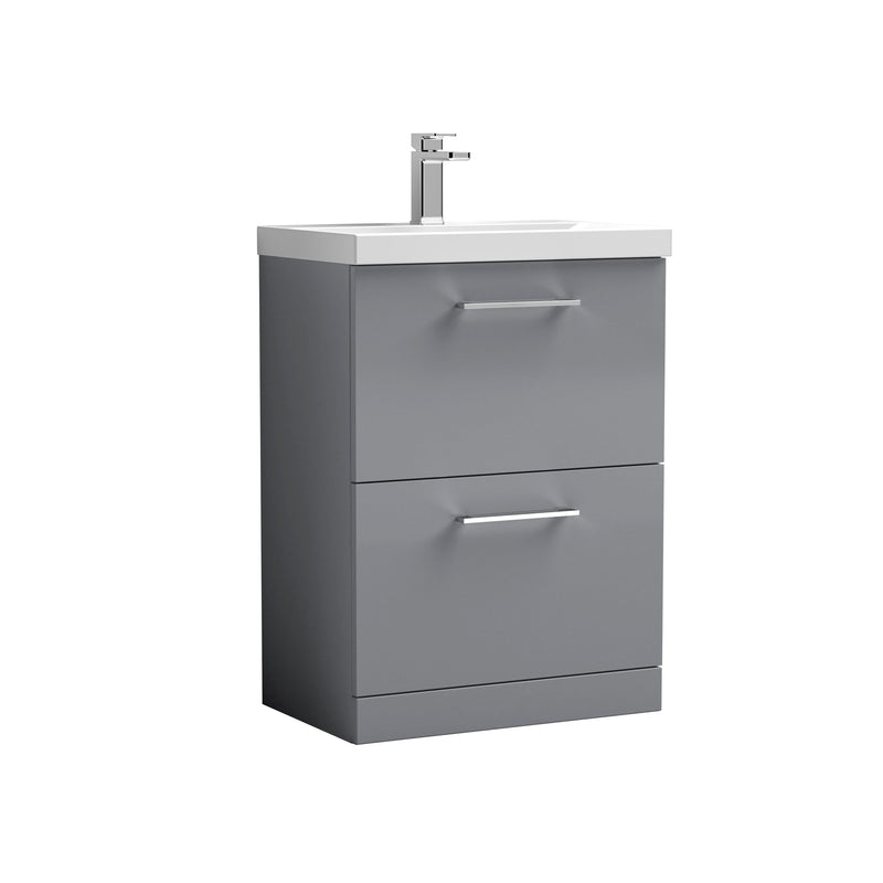 Nuie Arno Floor Standing vanity unit with Mid-Edge basin - 600mm (2 Drawers) Satin Grey