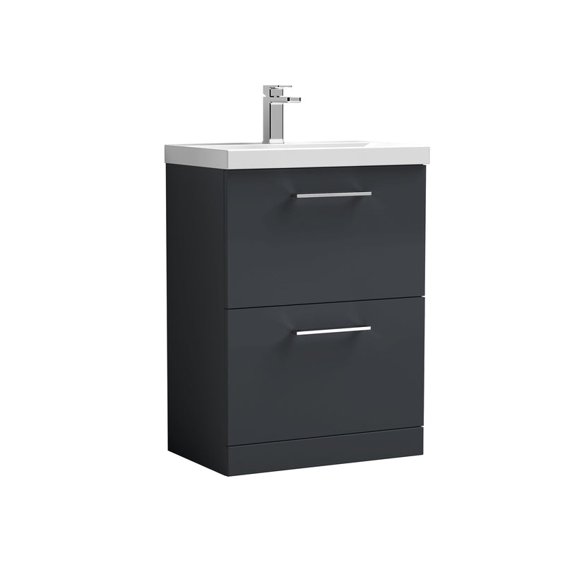 Nuie Arno Floor Standing vanity unit with Mid-Edge basin - 600mm (2 Drawers) Soft Black