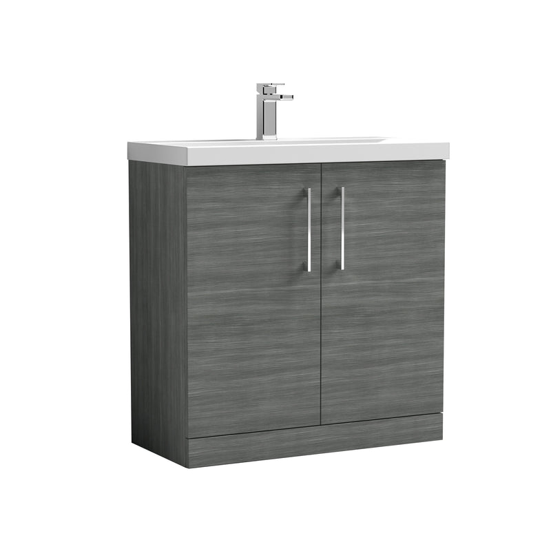 Nuie Arno Floor Standing vanity unit with Mid-Edge basin - 800mm (2 Doors) Anthracite Woodgrain