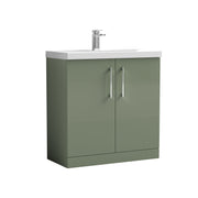 Nuie Arno Floor Standing vanity unit with Mid-Edge basin - 800mm (2 Doors) Satin Green