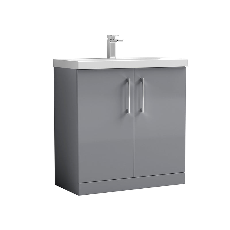 Nuie Arno Floor Standing vanity unit with Mid-Edge basin - 800mm (2 Doors) Satin Grey