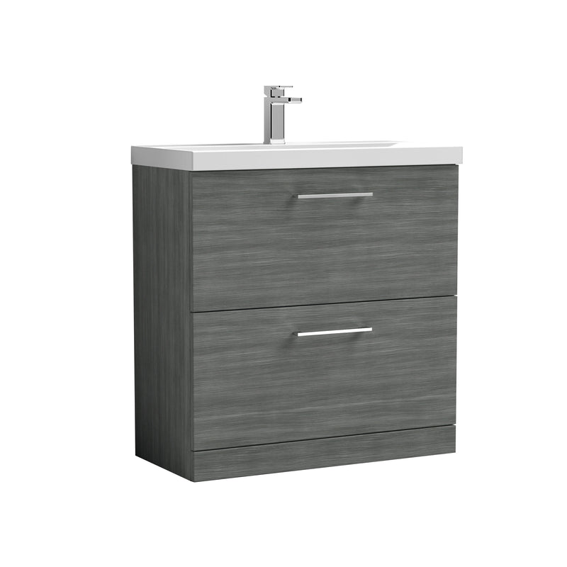 Nuie Arno Floor Standing vanity unit with Mid-Edge basin - 800mm (2 Drawers) Anthracite Woodgrain