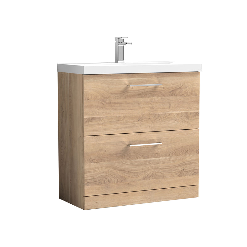 Nuie Arno Floor Standing vanity unit with Mid-Edge basin - 800mm (2 Drawers) Bleached Oak