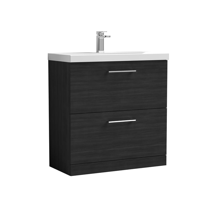 Nuie Arno Floor Standing vanity unit with Mid-Edge basin - 800mm (2 Drawers) Charcoal Black