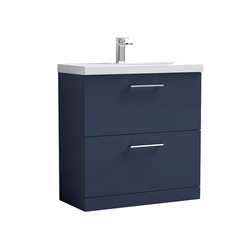 Nuie Arno Floor Standing vanity unit with Mid-Edge basin - 800mm (2 Drawers) Midnight Blue