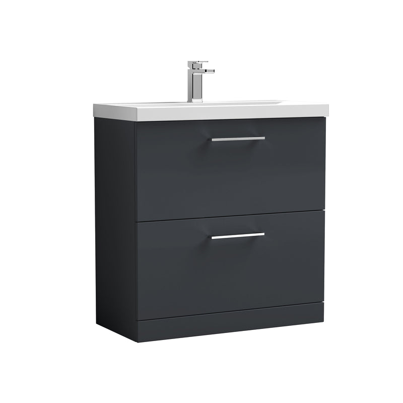 Nuie Arno Floor Standing vanity unit with Mid-Edge basin - 800mm (2 Drawers) Soft Black