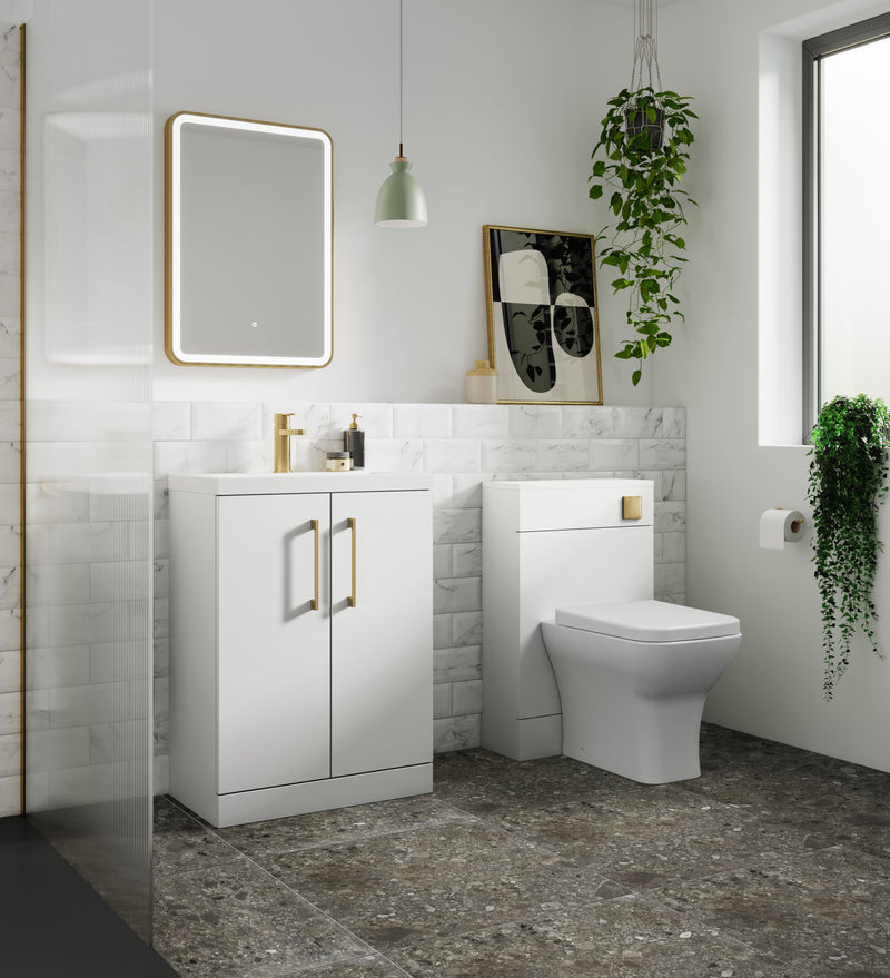 Nuie Arno Floor Standing vanity unit with Mid-Edge basin - bathroom lifestyle setting