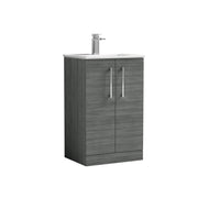 Nuie Arno Floor Standing vanity unit with Minimalist basin - 500mm (2 Doors) Anthracite Woodgrain