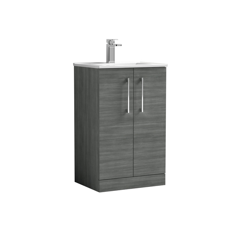 Nuie Arno Floor Standing vanity unit with Minimalist basin - 500mm (2 Doors) Anthracite Woodgrain