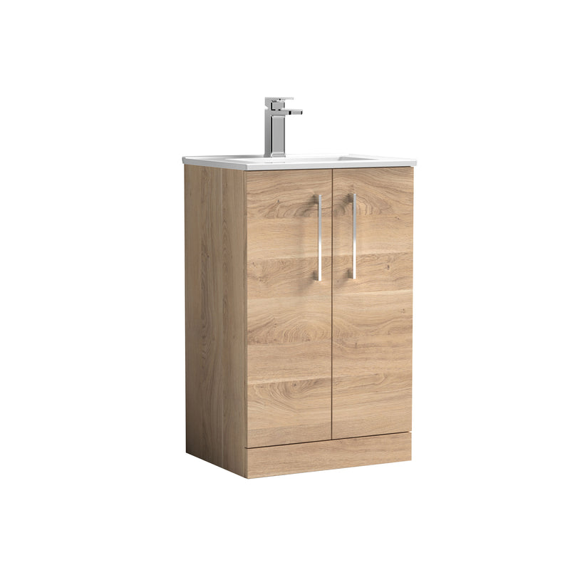 Nuie Arno Floor Standing vanity unit with Minimalist basin - 500mm (2 Doors) Bleached Oak