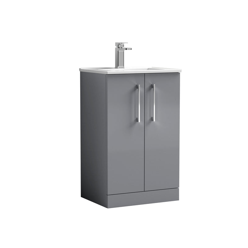 Nuie Arno Floor Standing vanity unit with Minimalist basin - 500mm (2 Doors) Satin Grey