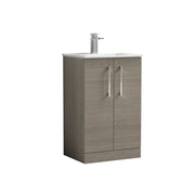 Nuie Arno Floor Standing vanity unit with Minimalist basin - 500mm (2 Doors) Solace Oak