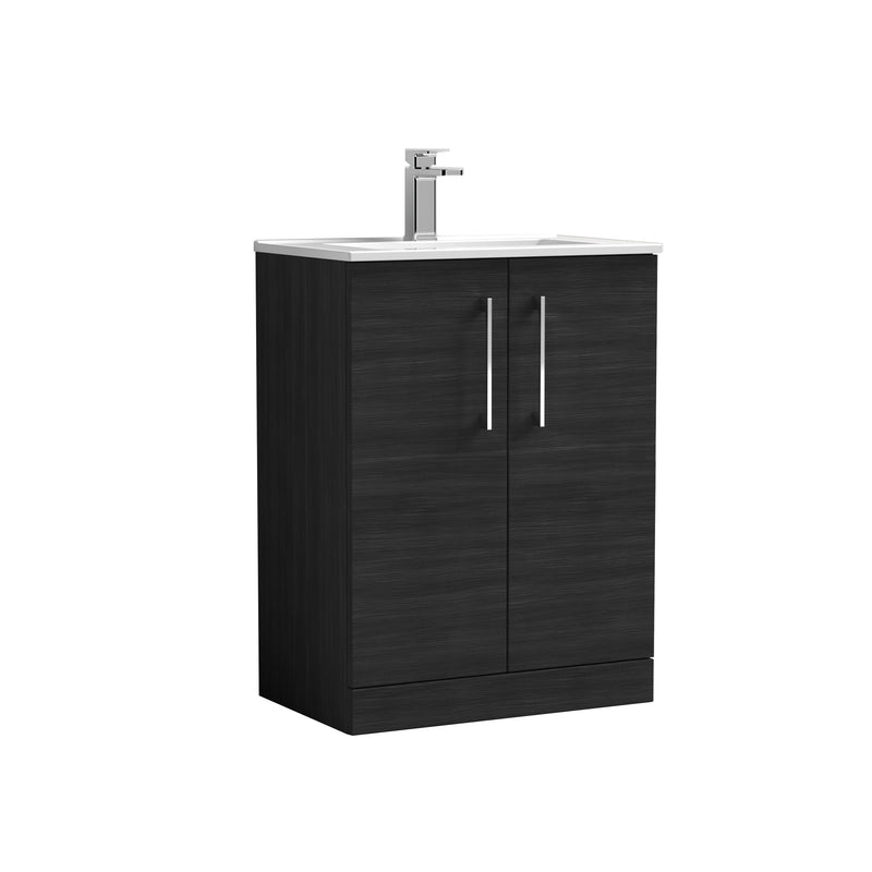 Nuie Arno Floor Standing vanity unit with Minimalist basin - 600mm (2 Doors) Charcoal Black