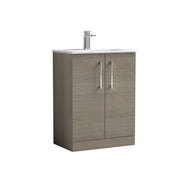 Nuie Arno Floor Standing vanity unit with Minimalist basin - 600mm (2 Doors) Solace Oak