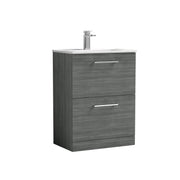 Nuie Arno Floor Standing vanity unit with Minimalist basin - 600mm (2 Drawers) Anthracite Woodgrain
