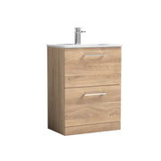 Nuie Arno Floor Standing vanity unit with Minimalist basin - 600mm (2 Drawers) Bleached Oak