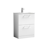 Nuie Arno Floor Standing vanity unit with Minimalist basin - 600mm (2 Drawers) Gloss White