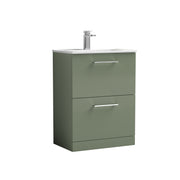 Nuie Arno Floor Standing vanity unit with Minimalist basin - 600mm (2 Drawers) Satin Green