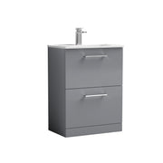 Nuie Arno Floor Standing vanity unit with Minimalist basin - 600mm (2 Drawers) Satin Grey