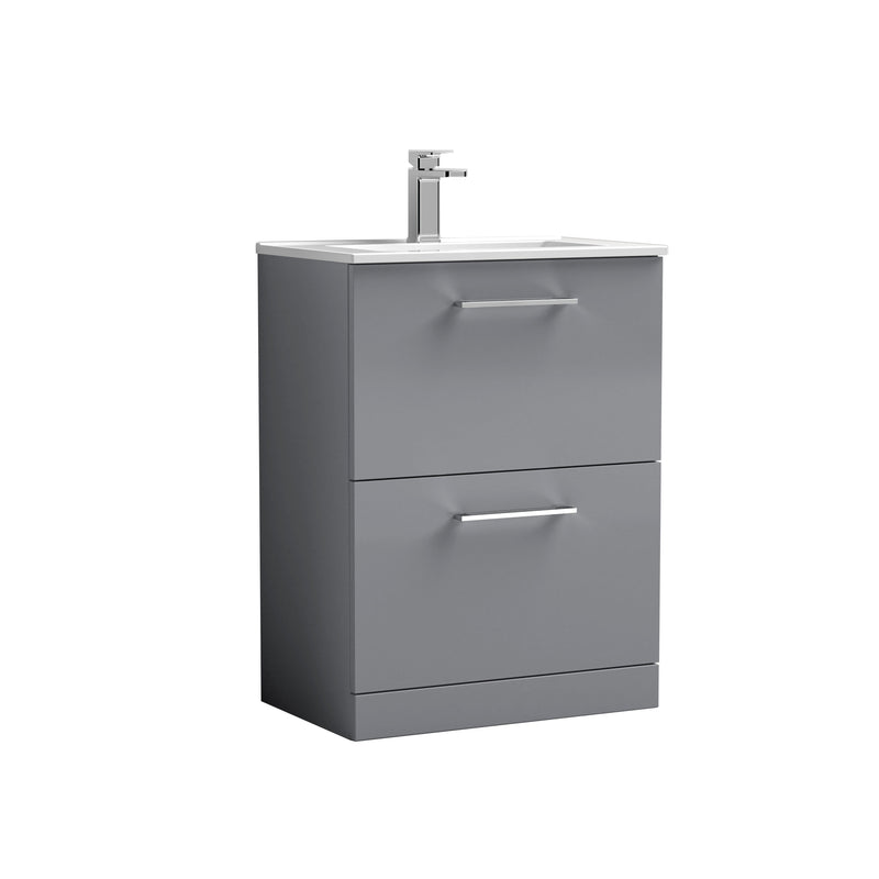 Nuie Arno Floor Standing vanity unit with Minimalist basin - 600mm (2 Drawers) Satin Grey