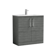 Nuie Arno Floor Standing vanity unit with Minimalist basin - 800mm (2 Doors) Anthracite Woodgrain