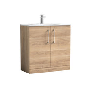 Nuie Arno Floor Standing vanity unit with Minimalist basin - 800mm (2 Doors) Bleached Oak