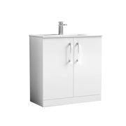 Nuie Arno Floor Standing vanity unit with Minimalist basin - 800mm (2 Doors) Gloss White