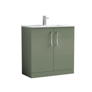 Nuie Arno Floor Standing vanity unit with Minimalist basin - 800mm (2 Doors) Satin Green