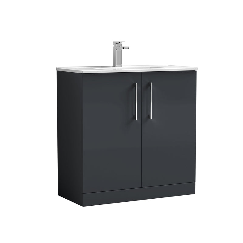 Nuie Arno Floor Standing vanity unit with Minimalist basin - 800mm (2 Doors) Soft Black