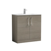 Nuie Arno Floor Standing vanity unit with Minimalist basin - 800mm (2 Doors) Solace Oak