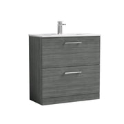 Nuie Arno Floor Standing vanity unit with Minimalist basin - 800mm (2 Drawers) Anthracite Woodgrain