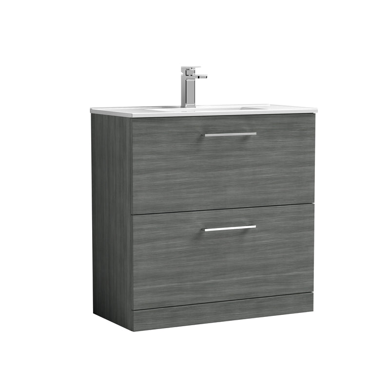 Nuie Arno Floor Standing vanity unit with Minimalist basin - 800mm (2 Drawers) Anthracite Woodgrain