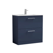 Nuie Arno Floor Standing vanity unit with Minimalist basin - 800mm (2 Drawers) Midnight Blue