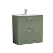 Nuie Arno Floor Standing vanity unit with Minimalist basin - 800mm (2 Drawers) Satin Green