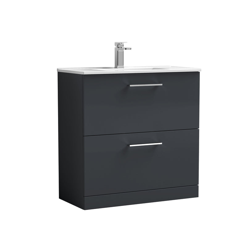 Nuie Arno Floor Standing vanity unit with Minimalist basin - 800mm (2 Drawers) Soft Black