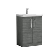 Nuie Arno Floor Standing vanity unit with Thin Edge basin - 600mm (2 Doors) Anthracite Woodgrain