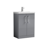 Nuie Arno Floor Standing vanity unit with Thin Edge basin - 600mm (2 Doors) Satin Grey