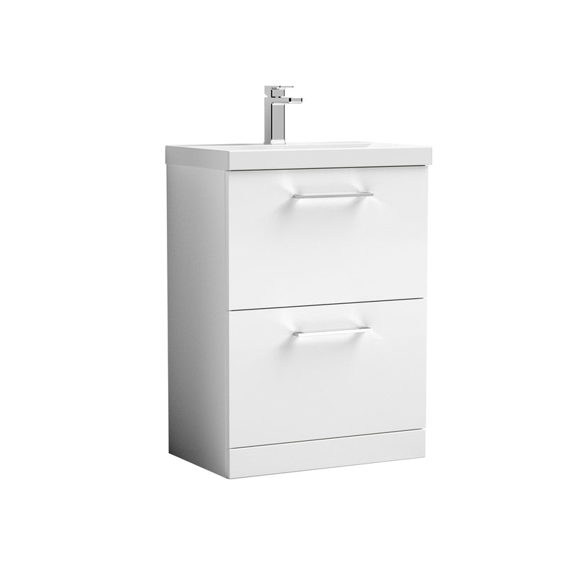 Nuie Arno Floor Standing vanity unit with Thin Edge basin - 600mm (2 Drawers) Gloss White