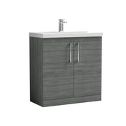 Nuie Arno Floor Standing vanity unit with Thin Edge basin - 800mm (2 Doors) Anthracite Woodgrain