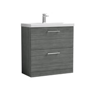 Nuie Arno Floor Standing vanity unit with Thin Edge basin - 800mm (2 Drawers) Anthracite Woodgrain
