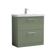 Nuie Arno Floor Standing vanity unit with Thin Edge basin - 800mm (2 Drawers) Satin Green