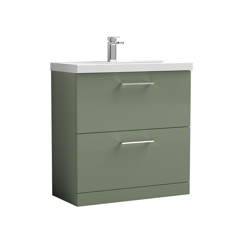 Nuie Arno Floor Standing vanity unit with Thin Edge basin - 800mm (2 Drawers) Satin Green
