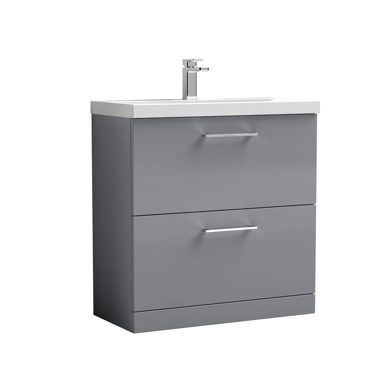 Nuie Arno Floor Standing vanity unit with Thin Edge basin - 800mm (2 Drawers) Satin Grey